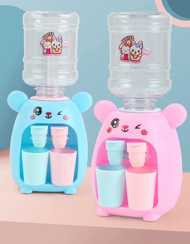 Sfdfdbccb91794ecba042e2a808a35a1f4 Dual Water Dispenser Toy with mini Cute Pink blue Juice Milk Drinking Simulation Kitchen Toys for Children girl boy gifts