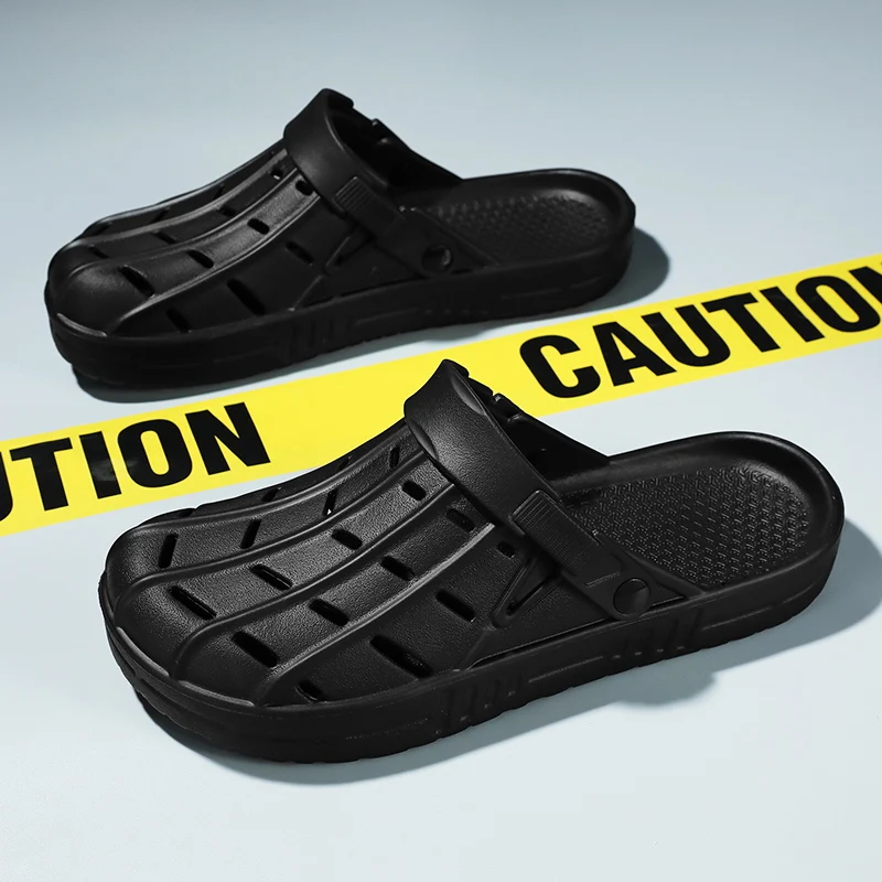 

Summer Men Sandals Platform Clogs Beach Slippers Men Breathable Hollow Out Garden Slippers Black Water Shoes Large Size 47-50
