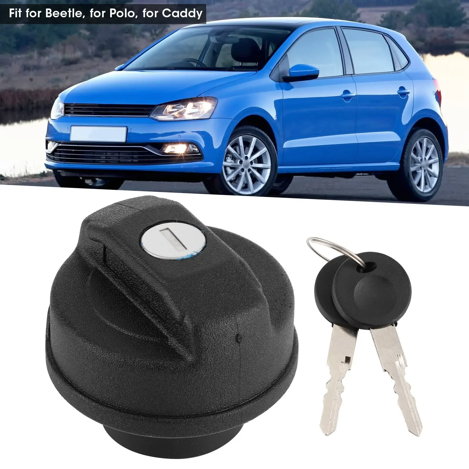 Fuel Tank Cap Fuel Tank Filler Cap Black ABS Petrol Locking Lid Fit for Beetle/Polo/Caddy with 2 Keys
