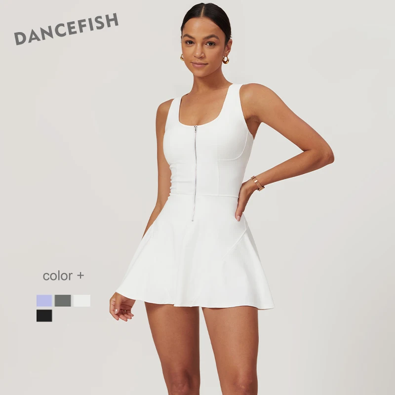DANCEFISH Naked Feeling Front Zipper Shorts Bottoming Sports Dress Women's New Casual Outdoor Running Fitness Tennis Skirt