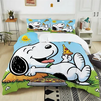 simpatico set biancheria da letto Snoopy Dog cartone animato, copripiumino e federa con stampa 3D 75 * 50, copripiumino con motivo carino per adulti e bambini 1