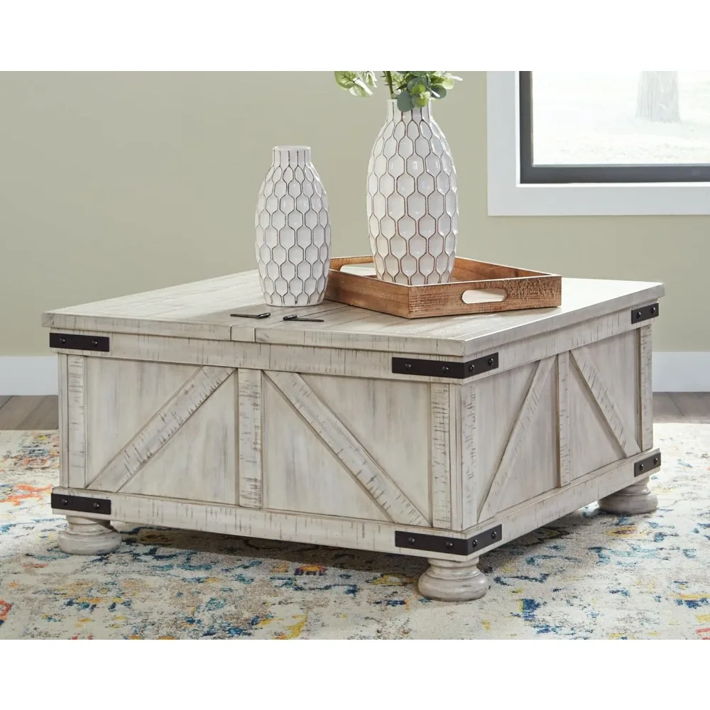Farmhouse Coffee Table, Casual Cocktail Table with Storage Space, White 2