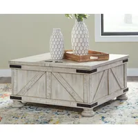 Farmhouse Coffee Table, Casual Cocktail Table with Storage Space, White 2
