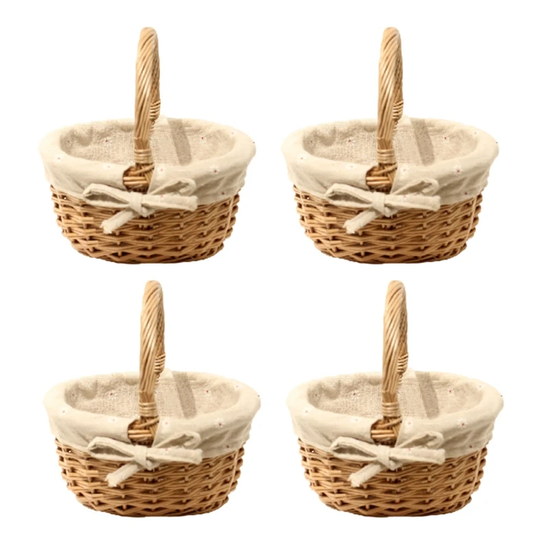 

4X Hand-Woven Wicker Basket Simulation Flower Basket Single Handle Small Flower Basket With Hand Gift Basket