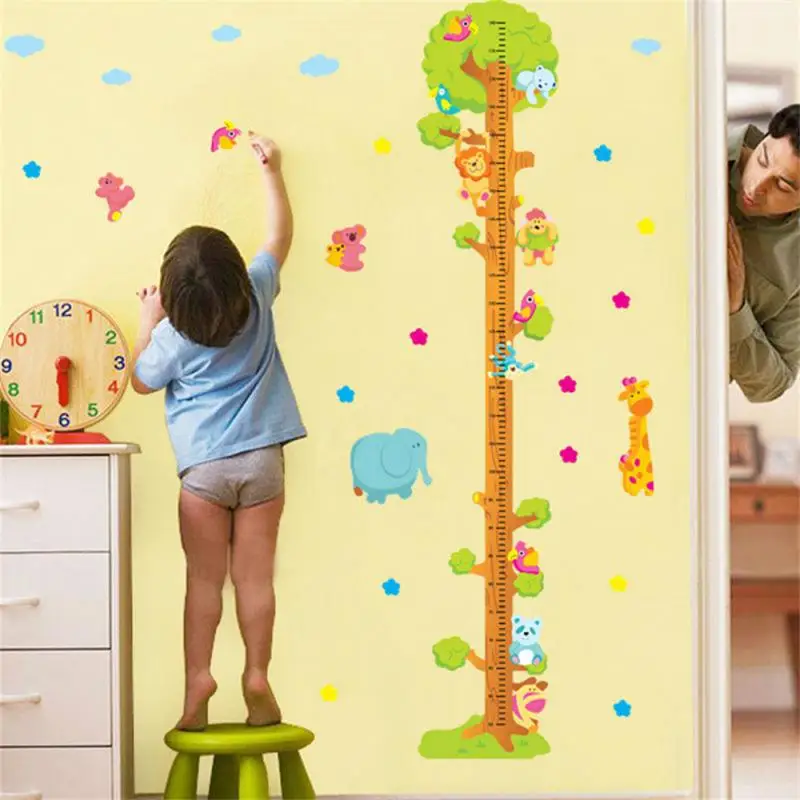 Cartoon Animals Height Measure Wall Stickers For Kid Rooms Animals Zoo Vinyl Growth Chart Ruler Living Room Decor Children Gift wall sticker height sticker wall stickers