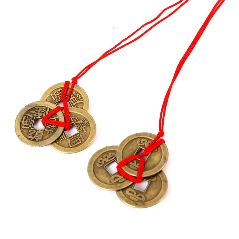 

2Sets Of 6Pcs Copper Coins Necklace Pendant Chinese Knot Feng Shui Wealth Success Lucky Charm Home Decoration For Party Gifts