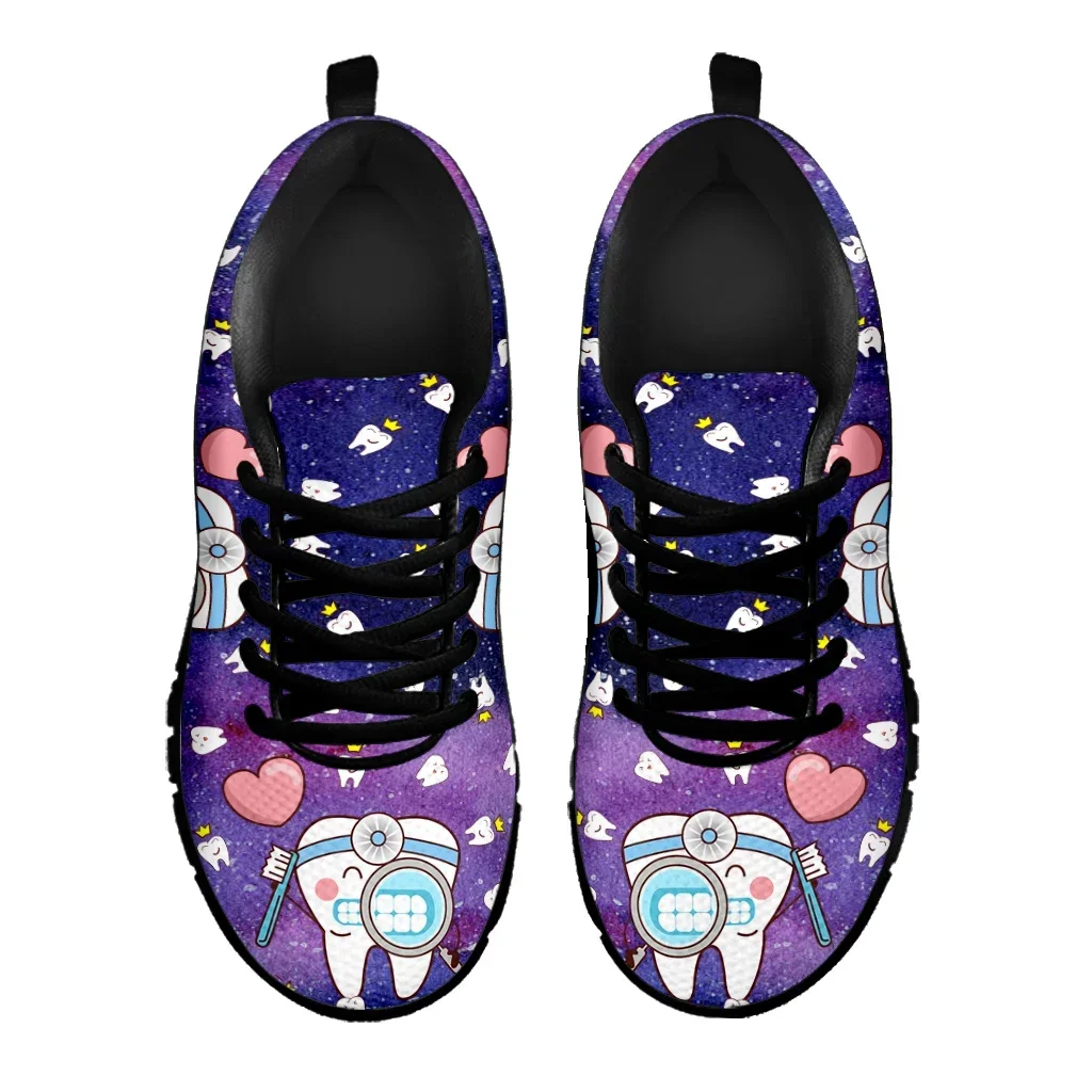Fashion Star Design Black Platform Sneakers Cute Cartoon Teeth Print Lightweight Breathable Summer Shoes Zapatos