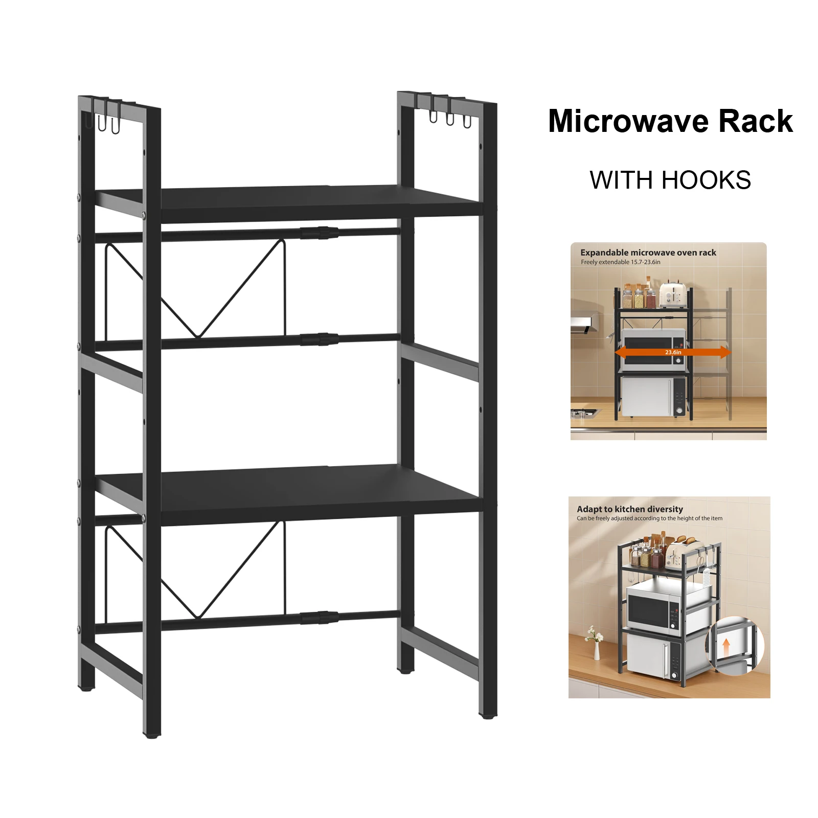 Kitchen Storage Rack Metal Condiment Organizer Shelf Expandable Microwave Shelf Height Adjustable