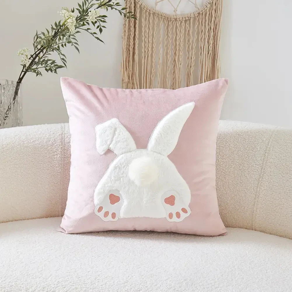 1-2PCS Easter decoration pillow cover rabbit soft comfortable home room decoration sofa cushion cover Easter Bunny Pillow Covers 6
