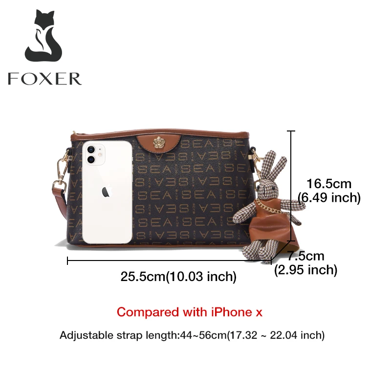 FOXER Brand Print PU Leather Light Shoulder Bag Stylish Monogram Women's PVC Crossbody Bag Female Rabbit Accessory Messenger Bag