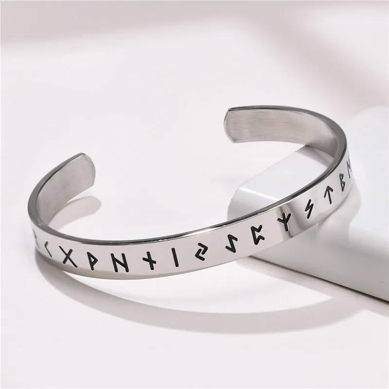 ZORCVENS 8mm Viking Bracelets for Men, Nordic Viking Rune Letters Amulet Cuff Bangle, Vintage Punk Rock Jewelry Gifts