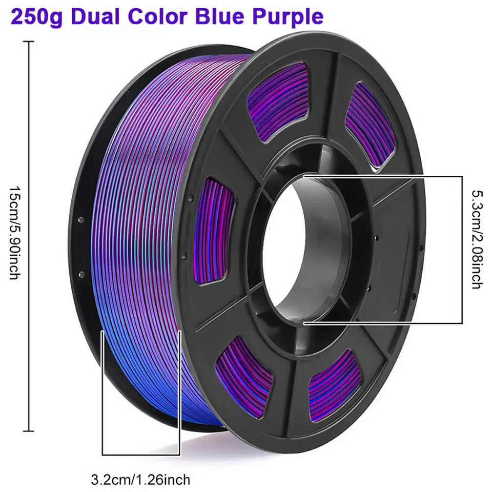 Silk PLA Filament 1.75mm Dual Color Blue Purple, 3D Printer Filament, 250g Spool(0.55lbs) Fits for Most FDM 3D Printers image 5