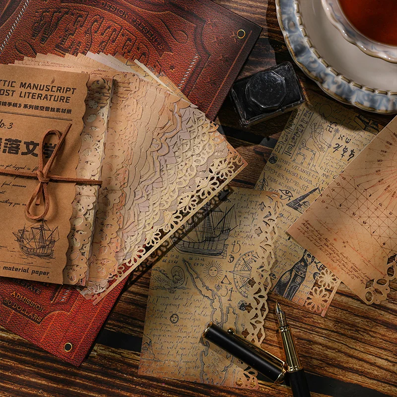 

Vintage Manuscript And Lace Edges Material Paper Creativity Design Paper Handmade Scrapbooking Aesthetic Sketchbook Art Diary