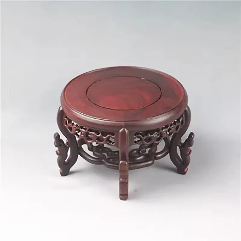 Classical Chinese Style Incense Table, Circular Flower Table, Bonsai Vase, Teapot Decoration, Antique Jade, Stone, Wooden Base