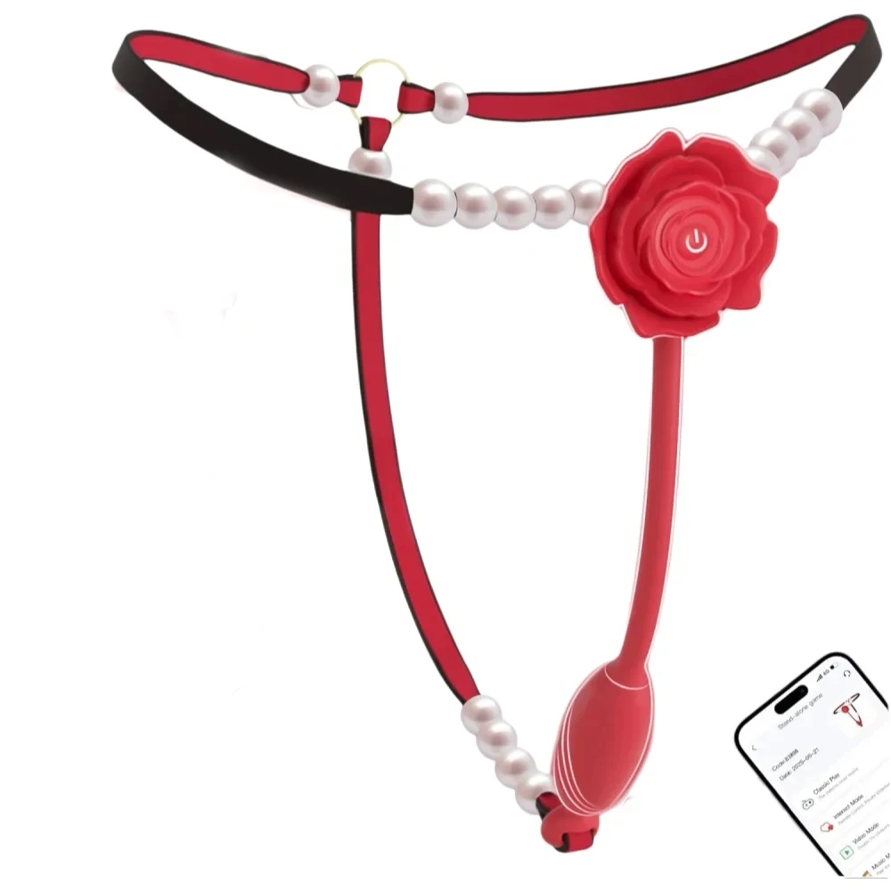 Rose pearl intimate accessory with decorative thong shape and battery-powered function