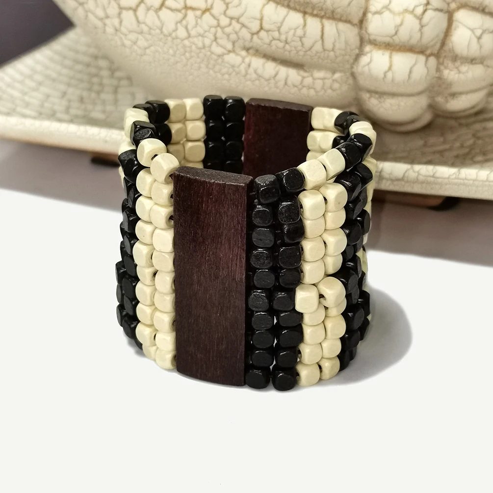 Indian Wood Elastic String Bracelets For Women Statement Flower Wooden Beads  Bracelet Cuff Bangle Fashion Jewelry Accessories