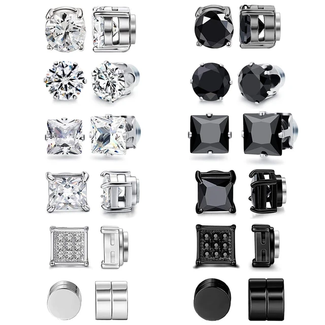 Amazon.com: HENGYID 4 Pairs Stainless Steel Magnetic Stud Earrings for Men  Women CZ Magnet Non Pierced Clip On Earrings Set 6MM : Clothing, Shoes &  Jewelry