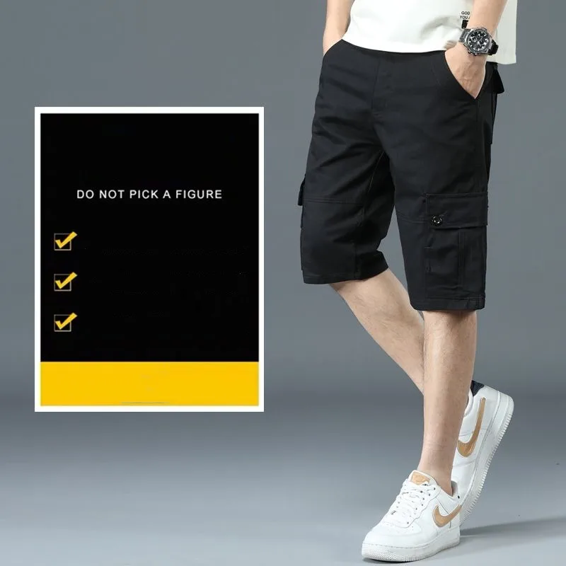 Men's 5-point Multiple Pockets Casual Summer Thin Pure Cotton Work Shorts Trend Loose Breeches Fashion Sports Pants