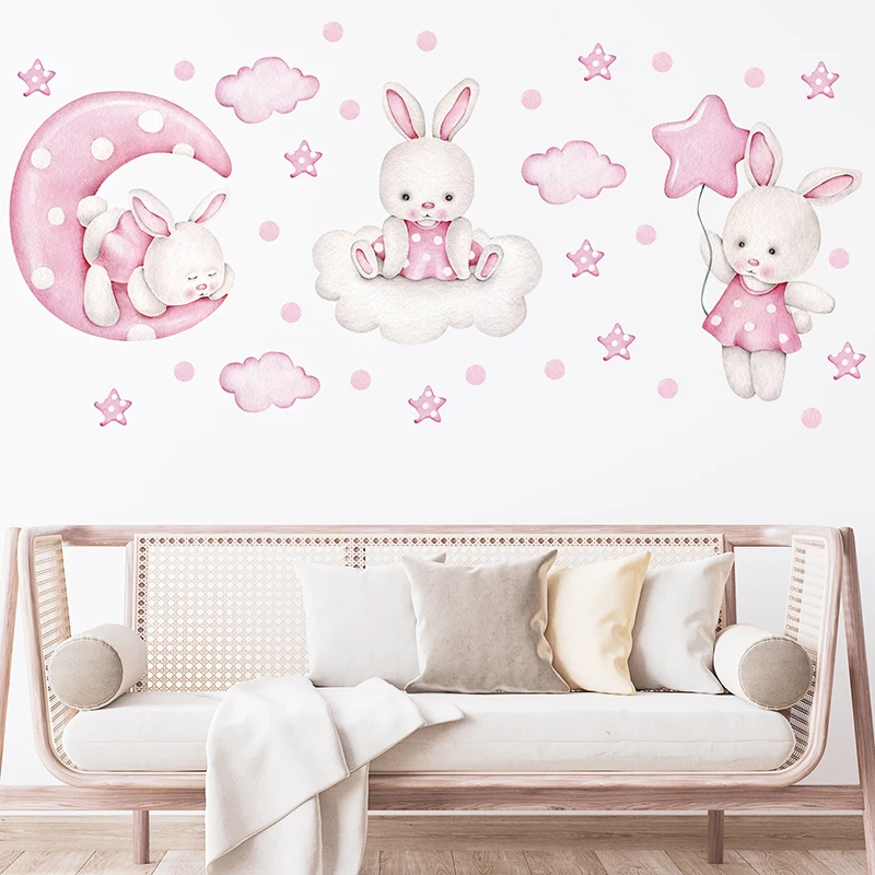 Adesivi Murali Nuvole E Stelle Rosa - Decalcomanie In Vinile Per Cameretta - 30x90 Cm - Rimovibili - 4