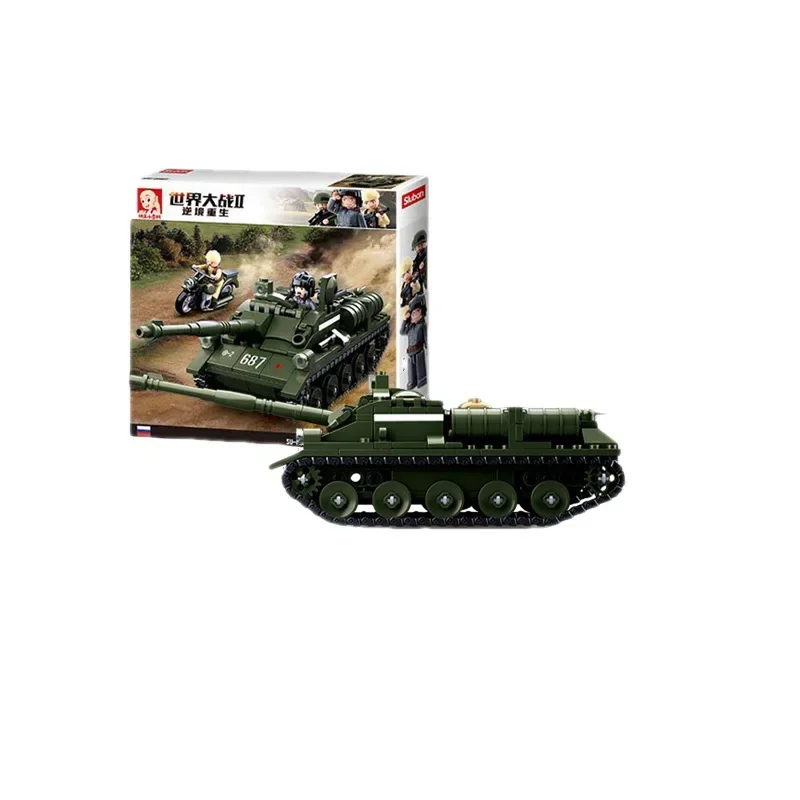 SLUBAN 탱크 구축함 조립 블록, 제 2 차 세계 대전 군사 탱크 모델 장난감, 0687SU-85