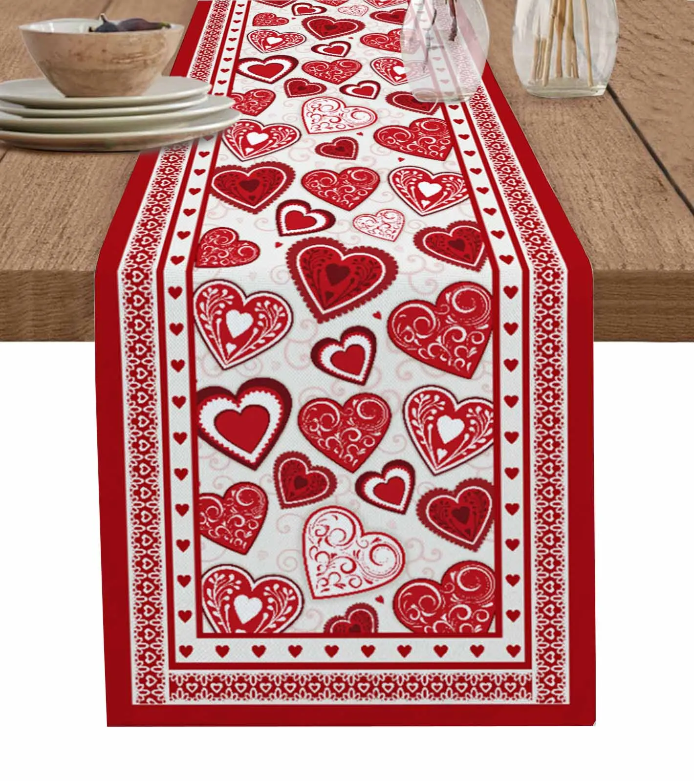 

Valentine'S Day Love Romantic Festival Table Runner Coffee Table Wedding Home Decor Kitchen Tablecloth 4/6 Pcs Placemats