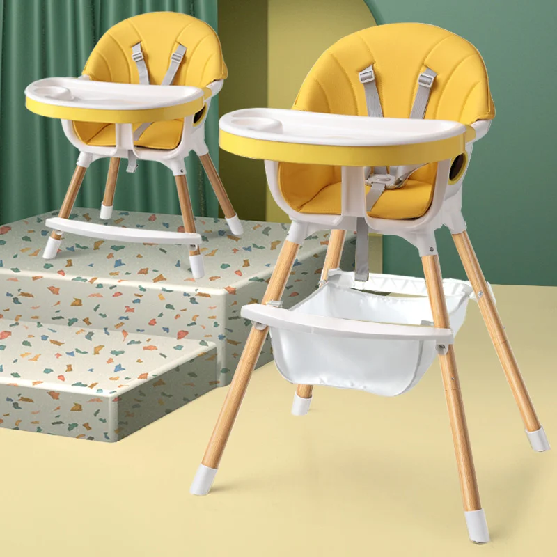 Baby High Chair Portable Feeding Chair Height Adjustable Double Layers Baby Food Tray Dinning With PU Cushion