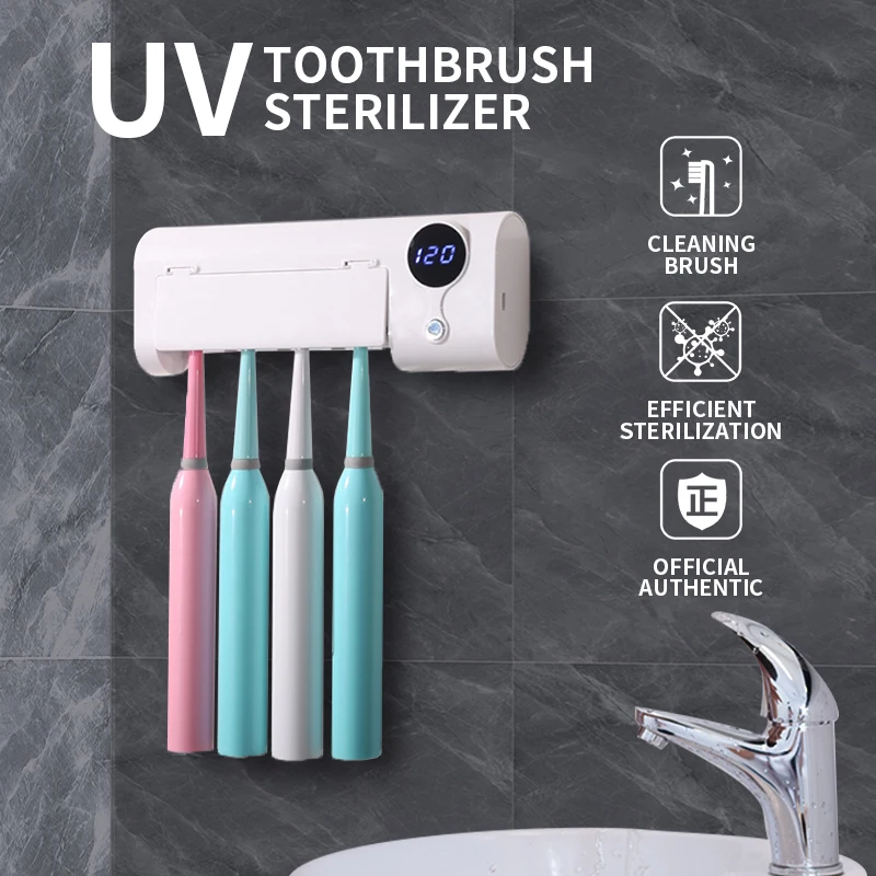 Wall- Mounted Toothbrush Sterilizer And Bracket, 4 Toothbrush Slots, Cleaning Toothbrush, Suitable For Bathroom