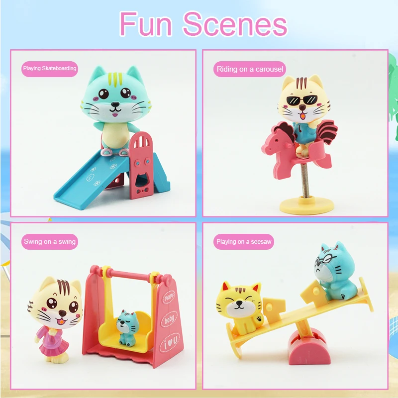 Kids Pretend Play Simulation Pet House DIY Mini Cat Amusement Park DIY Kids Toys Pretend Play Cat Toys
