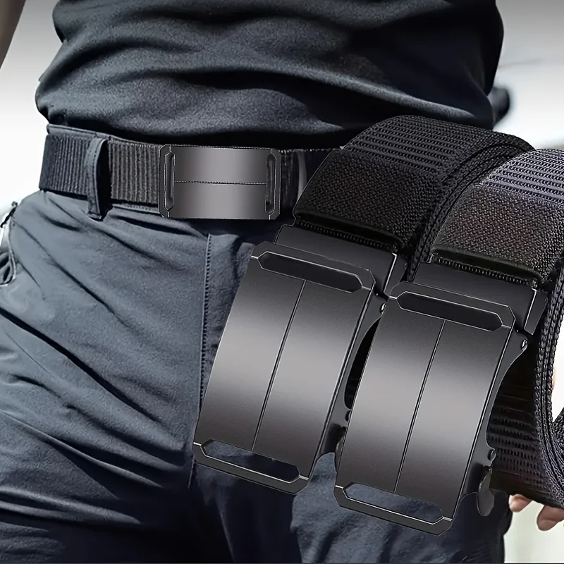 1-teiliger Herren-Gürtel mit automatischer Schnalle – sportlicher schwarzer Canvas-Gürtel mit Prägung, Outdoor- und Fitnessstudio-Training – langlebiger, verstellbarer Bund