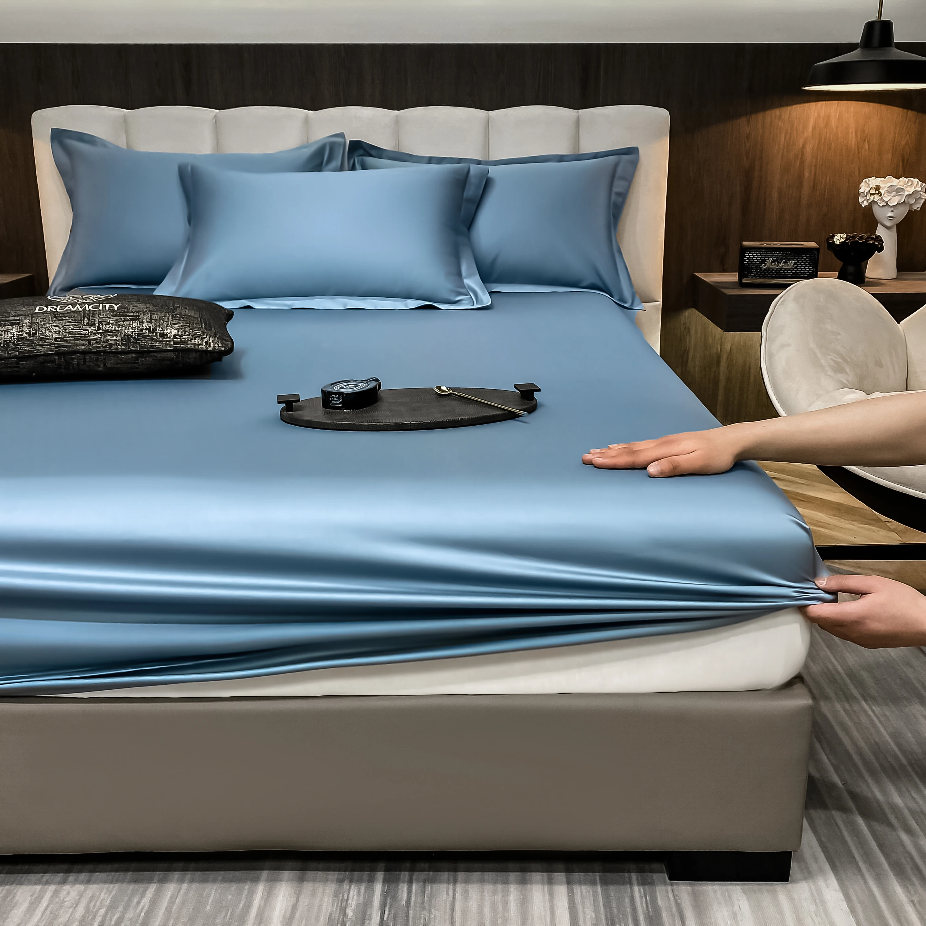 1PC Egyptian Cotton Fitted Sheet Mattress Cover Protector 400 Thread Count Pure Cotton Bedsheet Four Corners with Elastic Band 6