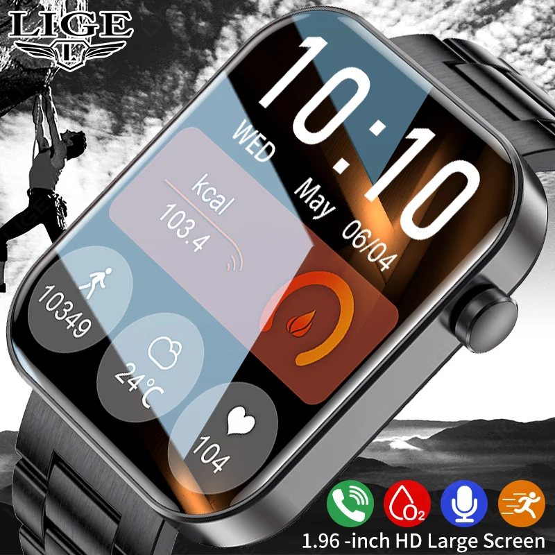 

LIGE 1.96 inch Bluetooth Call Smart Watch Health Monitor Custom Watch Face Men's Watches Waterproof Antistatic Men Smartwatches