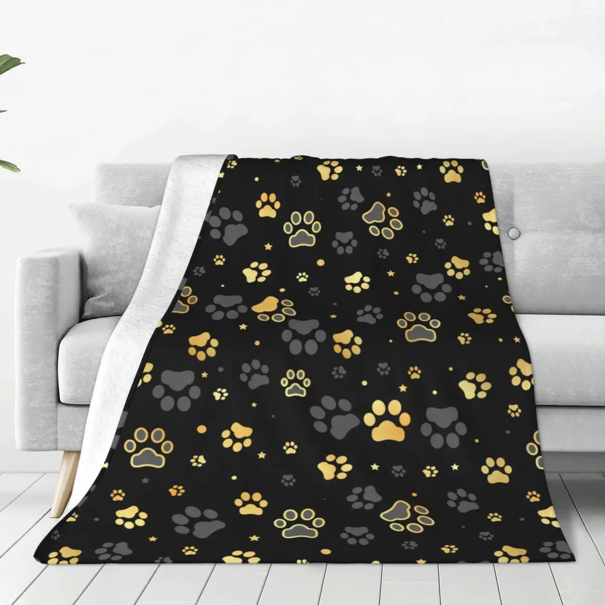 GoldDogPawBlanketCoverFlannelAnimalSoftThrowBlanketfor