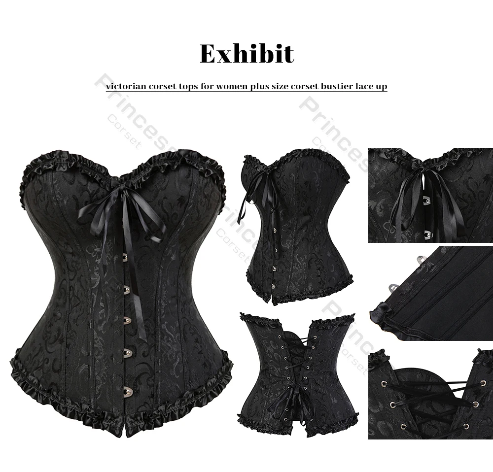 Viktorianisches Korsett-Oberteil in Übergröße, Überbrustkorsetts für Damen, sexy Korsett-Bustier, Schnürkorsett aus Jacquard, Y2K, Weiß, Rosa – Detail 11