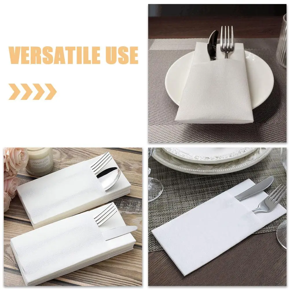 50pcs White 40x40cm Thick Paper Napkins Disposable Knife Fork Pads for Hotel Party Bathrooms Guest Hand Towels Pocket Serviettes