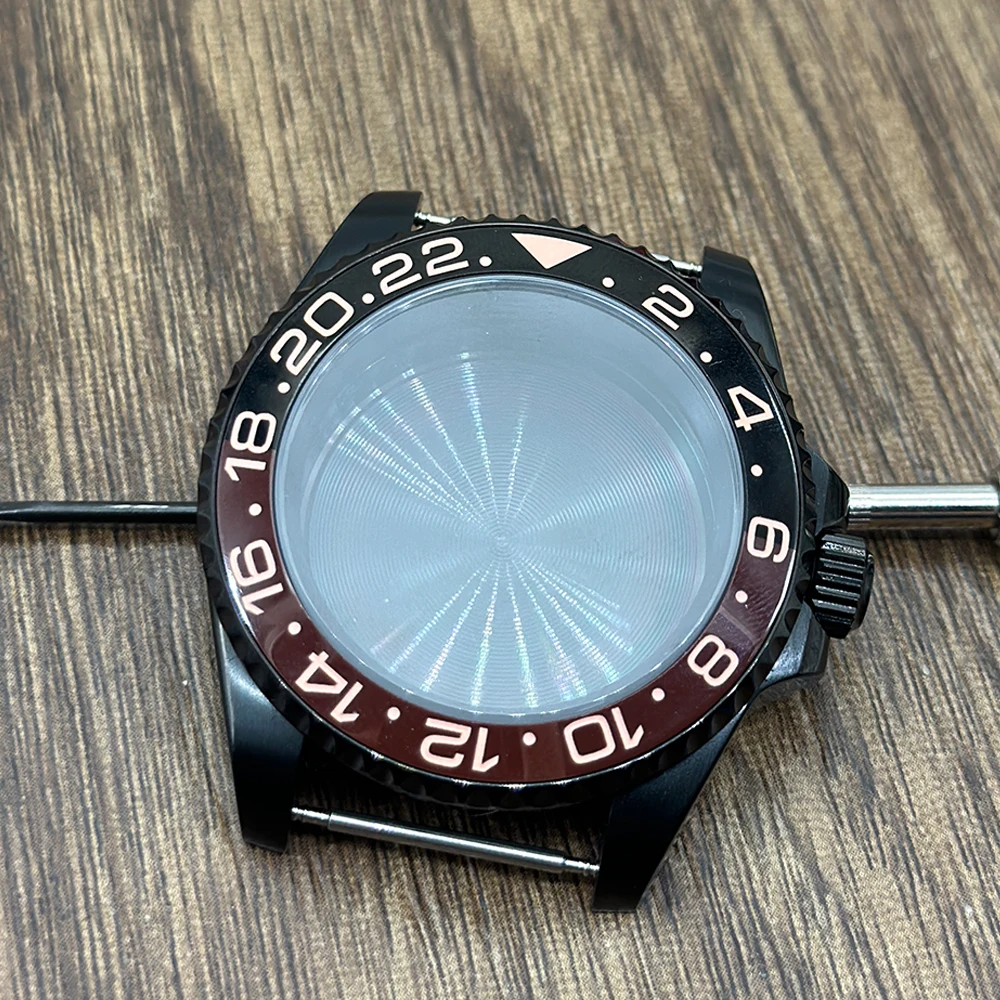 Enhanced Product Title:  
Black Finish GMT Series Bezel Watch Case with Sapphire Glass - 40mm