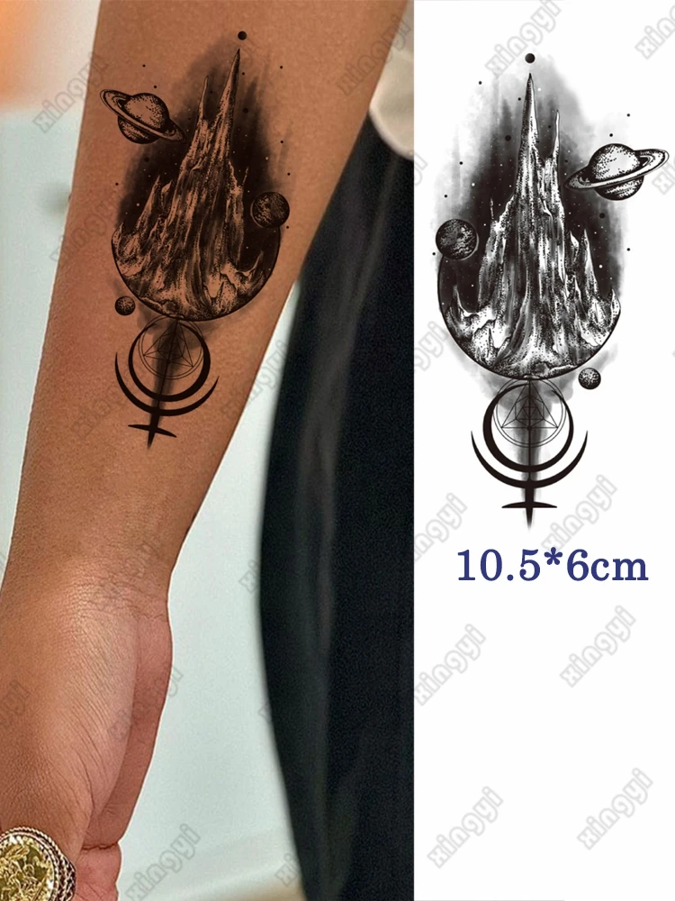 

Waterproof Temporary Tattoo Sticker Mountain Planet Dark Totem Flash Tatoo Moon Sun Festivals Fake Tatto for Body Art Women Men