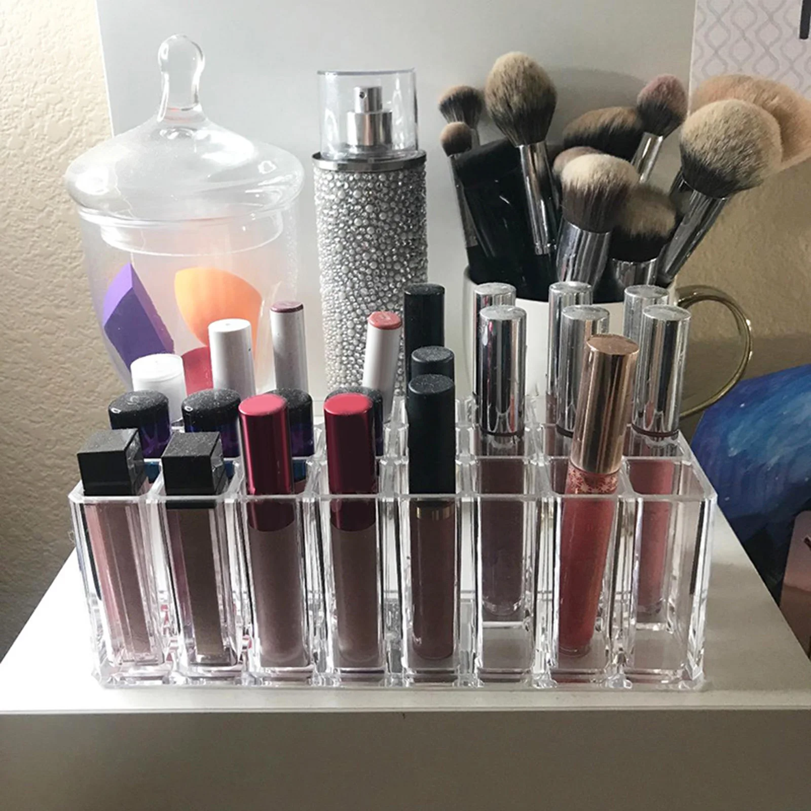 24 Slots Makeup Organizer Lipstick Holder Display Case Clear Lipstick Organizer Makeup Brush Holder Drawer Vanity Bathroom 3