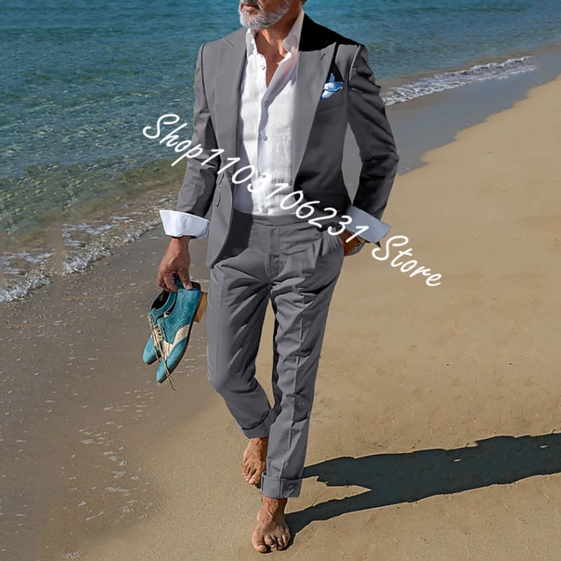 2 Pieces Beige Suits for Men Slim Fit Wedding Groom Tuxedos Groomsmen Suits Male Fashion Beach Costume Homme Blazer with Pants