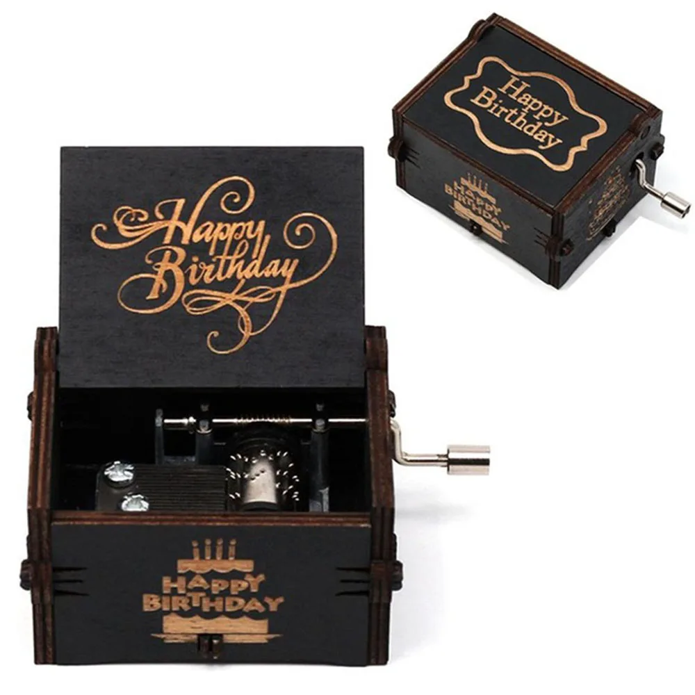 Happy Birthday Wooden Hand-Cranked Carved Music Box, Perfect Creative Gift For Men Women Friends Couples Lovers Valentine's Day