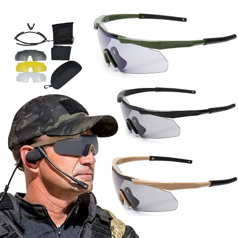 Military Tactical Goggles CS Airsoft Windproof Shooting Glasses HD 3 Lens Motocross Motorcycle Mountaineering Safe Glasses shooting glasses tactical goggles safety goggles