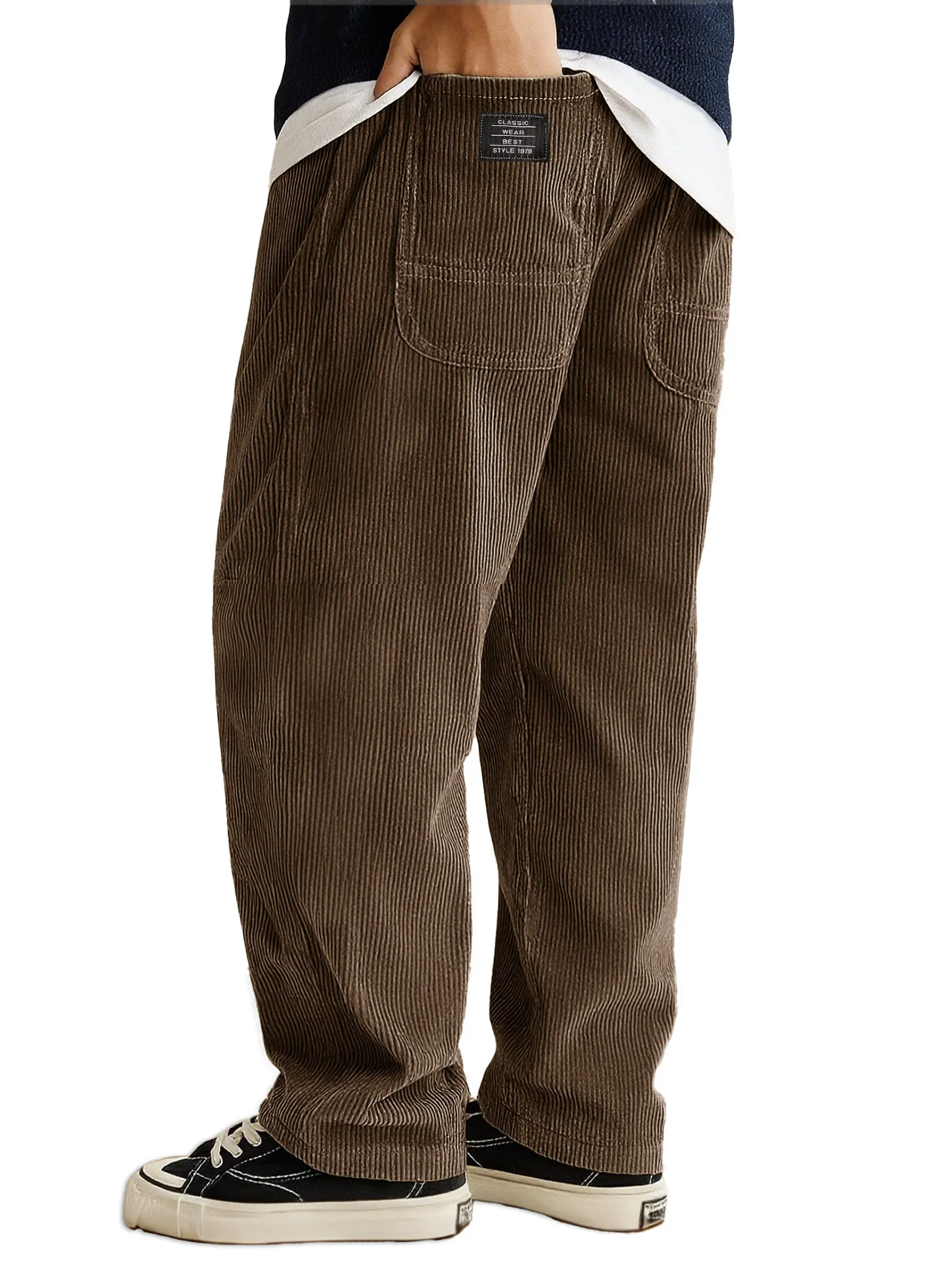 Autumn Winter Fashion Men's Solid Color Simple Basic Casual Trendy Loose Wide Leg Straight Corduroy Trousers Male Pants Clothes