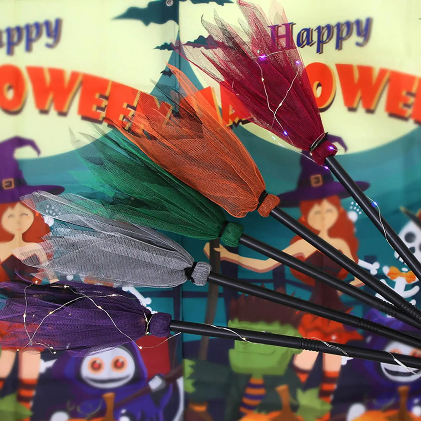 Boys Girls Halloween Witch Broom Masquerade Cosplay Costume Accessories Props For Kids Halloween Party Decorations 89cm length