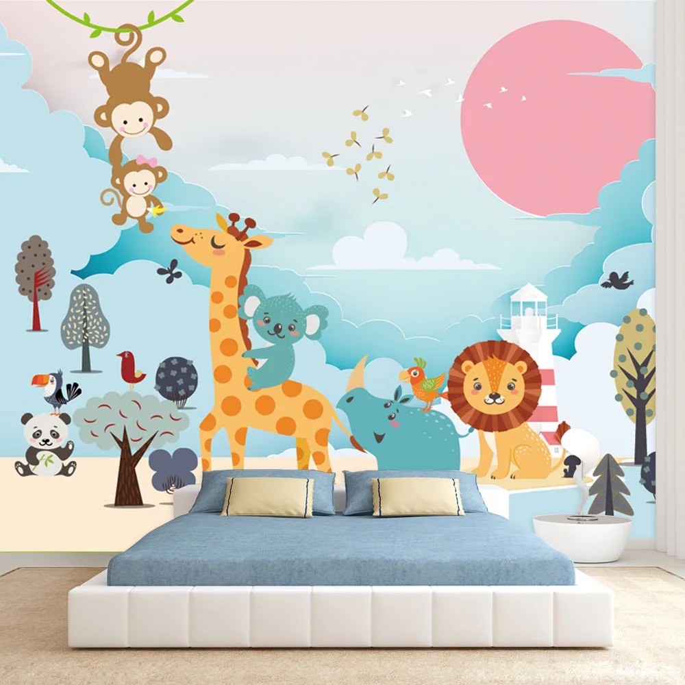 

Custom Peel and Stick Wallpapers Accept for Bedroom Walls Papers Home Decor Cartoon Kids Room Jungle Animal Nursery 3d Wallpaper