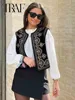 TRAF Vintage Autumn Velvet Embroidered Vest Sleeveless Jacket Women V Neck Chic Waistcoats Female Fashion Vests Coat 2023 1
