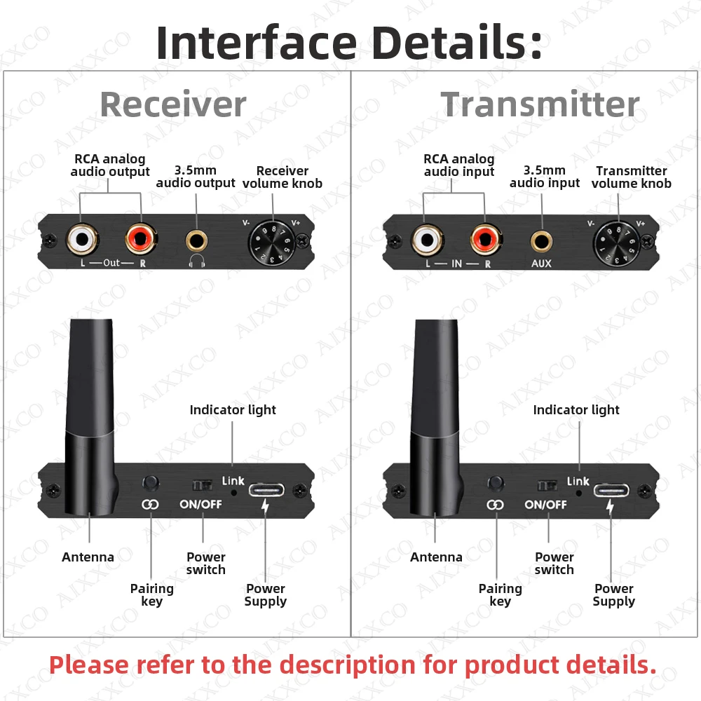Audio Adapter 5.8G No Delay RCA Audio Transmitter and Receiver With 3.5mm R/L RCA Wireless Audio adapter For DVD TV Computer