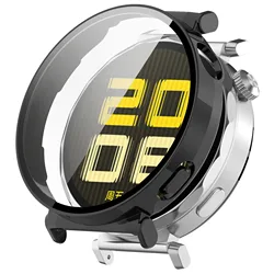 Premium Tempered Glass Case for Huawei Watch GT 5 - Full Cover Screen Protector Bumper for Smart Watches (Glossy Black)