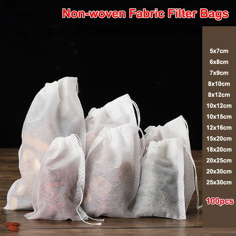 100pcsNonwovenFabricTeaBagsFoodGradeTeaFilterBagsforSpice