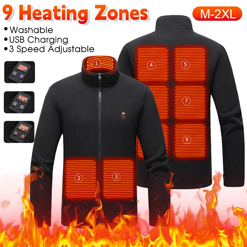 Chaleco calefactable eléctrico Aislamiento térmico Chaqueta calefactora USB  Chaleco 11 Zona calefactora 3 engranajes Ropa calefactable para hombres  Azul 2XL