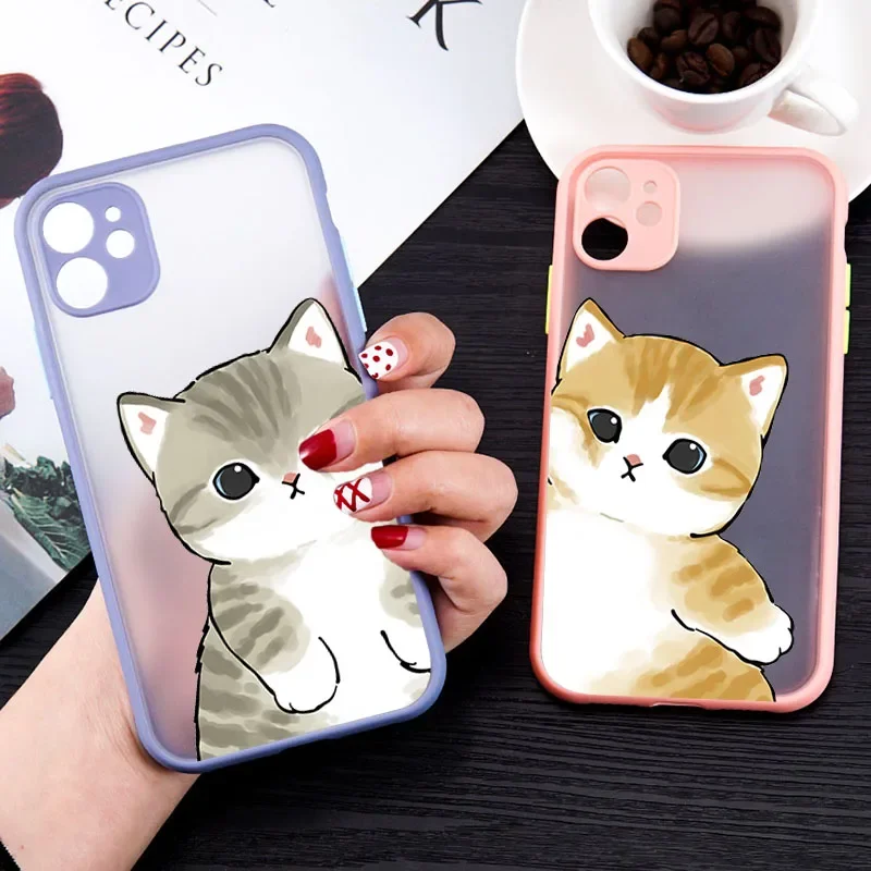Adorable Cat Couple Cartoon Hard Matte Phone Case Cover