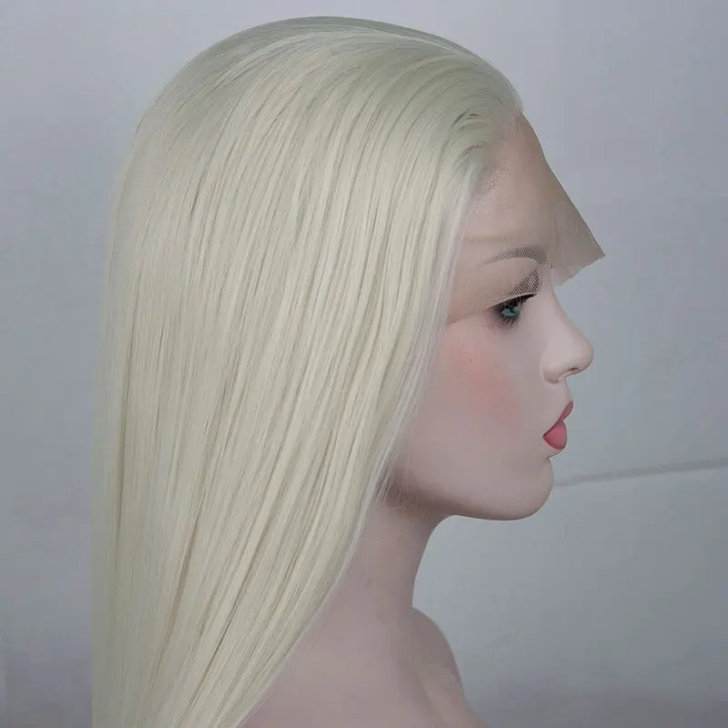 

Белый прямой синтетический кружевной передний парик от bomshell, безклеевые высококачественные волосы из термостойкого волокна, натуральные волосы для женщин